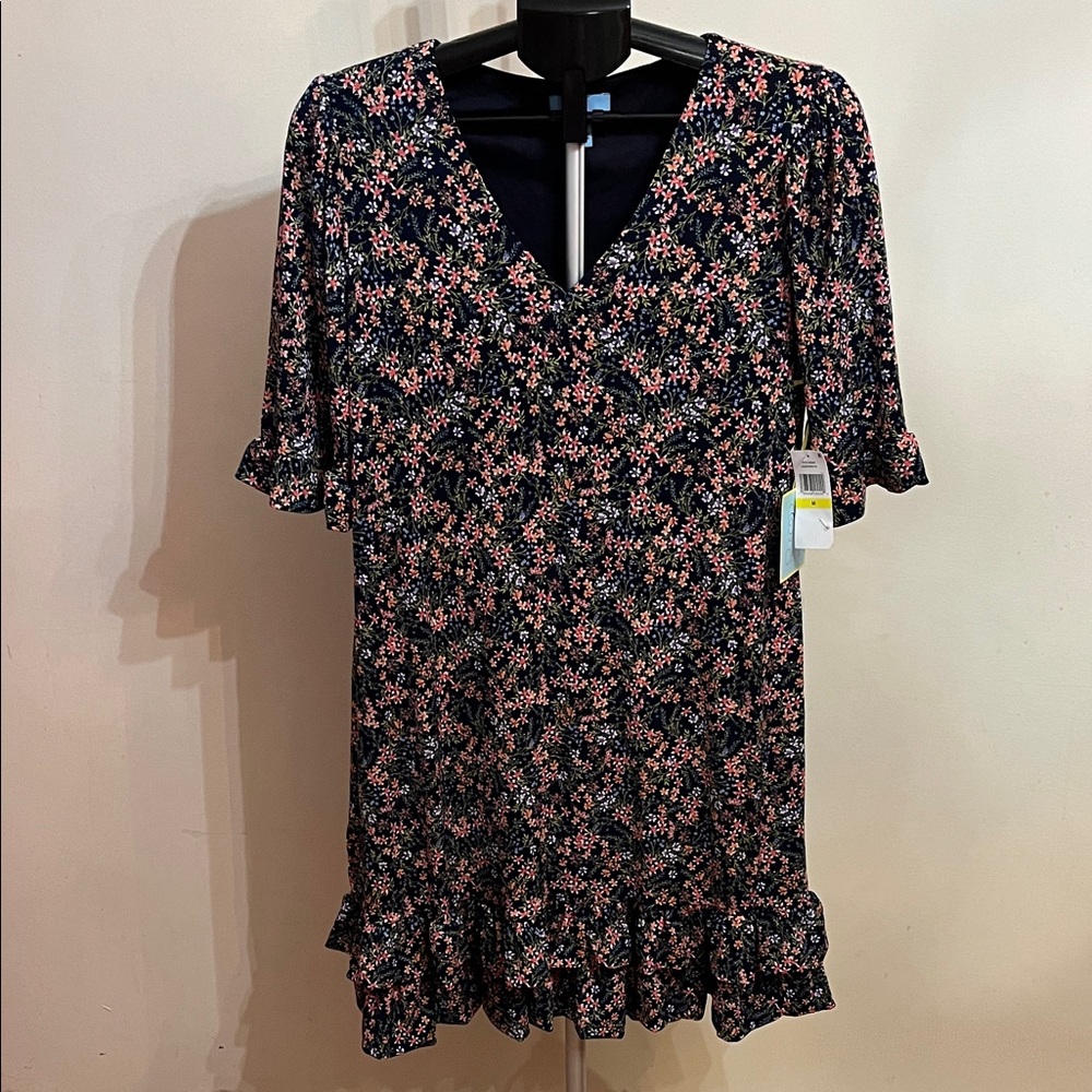 NWT CeCe Women's Floral-Print Ruffled 3/4-Sleeve Dress